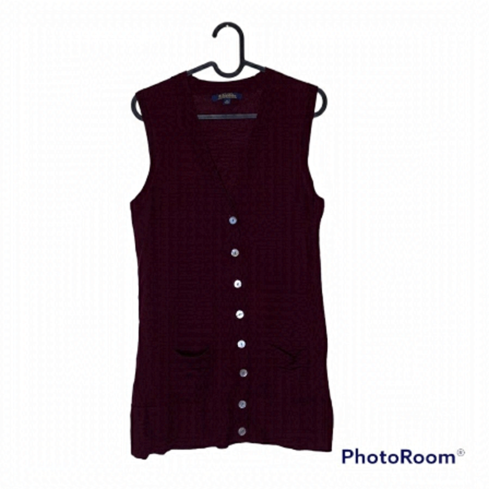BROOKS BROTHERS Extra Fine Merino Wool Button Front Long Line Vest In Maroon - Picture 1 of 4